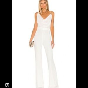 Misha Moyra Pantsuit Cowl Neck Jumpsuit Ivory Size 4 white straps party cocktail
